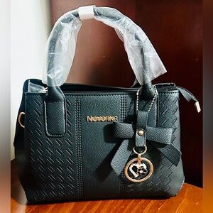Chic Black Textured Satchel